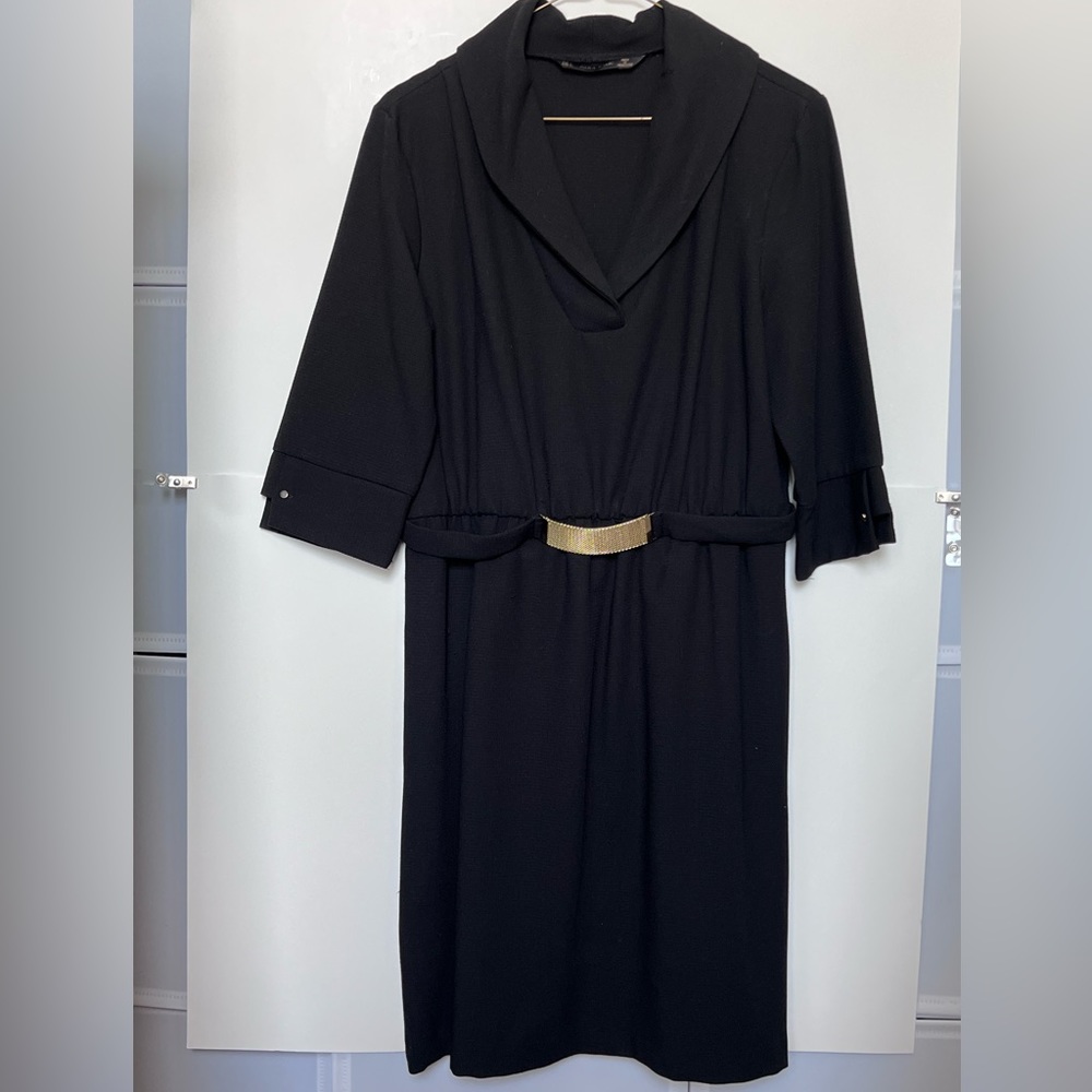 Zara basic black dress with gold mesh belt
3/4 sleeve